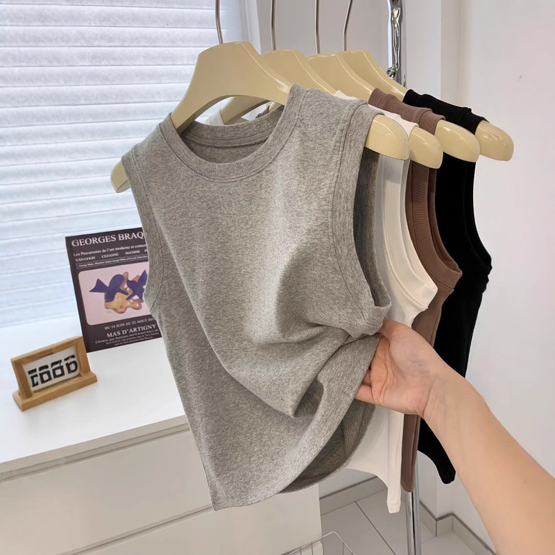 Casual Basic Versatile Wide Shoulder Strap Elastic Vest Suspender Women's Slim Inner Sleeveless T-Shirt Pure Color Bottoming Shirt