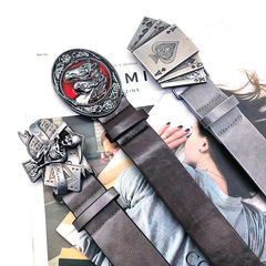 Hip-hop dual horse head poker skull buckle head Western cowboy unisex universal personalized simple versatile decorative belt