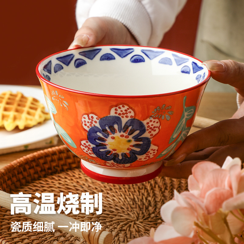 Porcelana de pelo largo pintada a mano americana de arroz de cerámica de desayuno de leche de avena de bolos de postre personalidad creativa de bolos de arroz