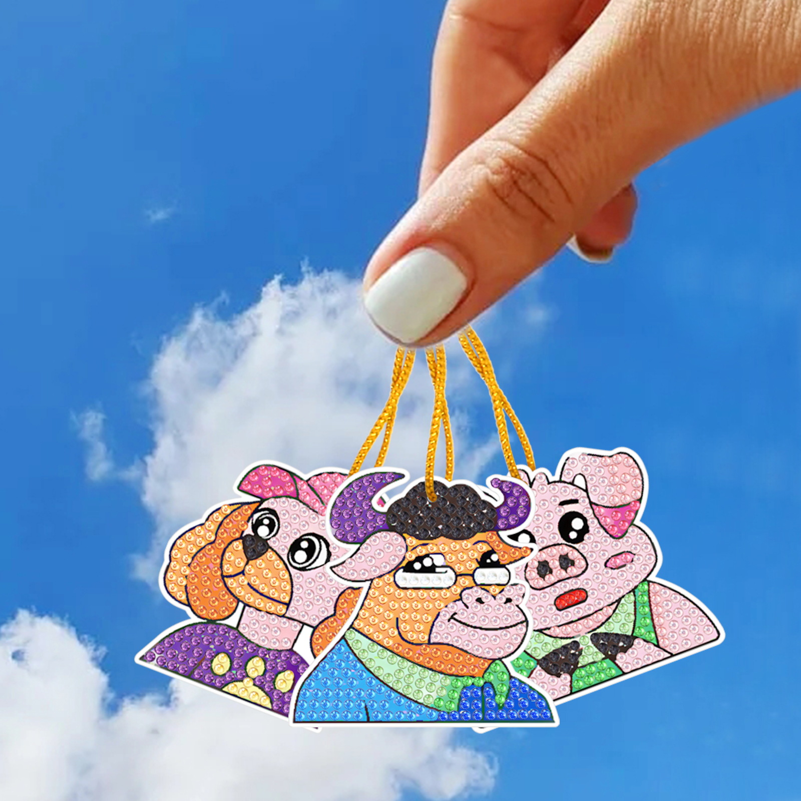 Diamante pintura perimetral DIY marcadores de dibujos animados adorables serie de imágenes de animales pequeños 12 piezas juegos de adornos colgantes
