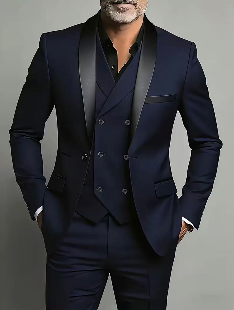 Men's Clothing Men's Slim Fit Three Piece Suit Double Slit Shawl Collar Formal Attire For Grooms Best Men Banquets_voghion.com
