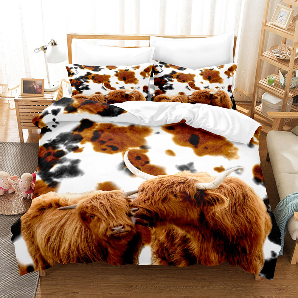 Serie de ganado 3D Impresión digital transfronteriza cubierta de edredón de comercio exterior conjunto de tres piezas conjunto de ropa de cama de cuatro piezas