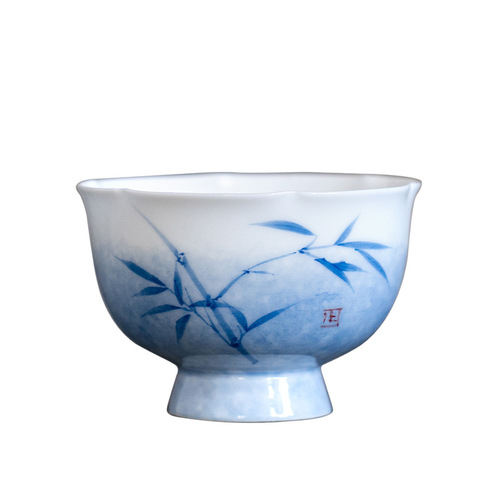 Hand-painted blue bamboo lace tall master cup household tea cup single cup ceramic Kung Fu tea set single tea cup