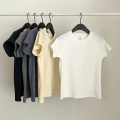 今/オンス ラグランスリーブ ラウンドネック 半袖 無地 Tシャツ 大きめ ストレッチ スリムフィット トップス 韓国風