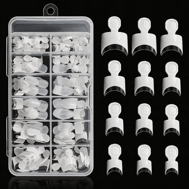 Cross-Border Two-Color Professional Nail Salon Nails 120 Pieces Fake Nail Tips with Handle Crescent French Half-Stick Nail Tips Cross-Border Two-Color Professional Nail Salon Nails 120 Pieces Fake Nail Tips with Handle Crescent French Half-Stick Nail Tips