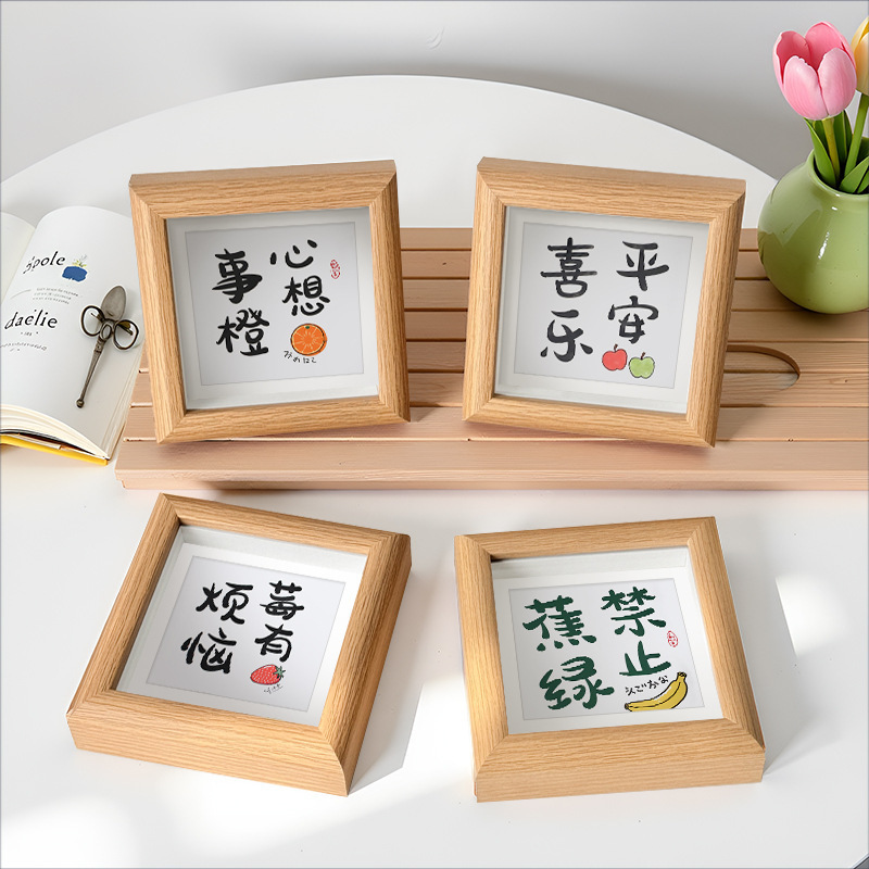 Ins Cartoon Text Wishes Come True Hollow Photo Frame Stand Wooden Glass Photo Frame Desktop Decoration Photo Props