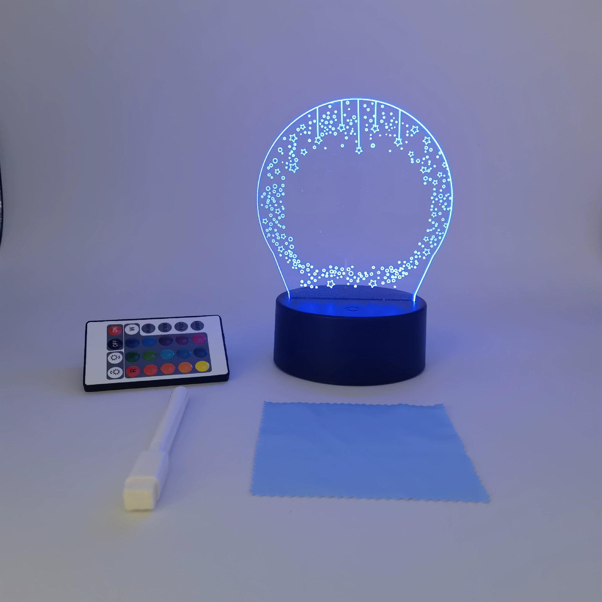3D ночная лампа с пультом дистанционного управления, USB 4W, акриловая панель и база ABS, черная или белая