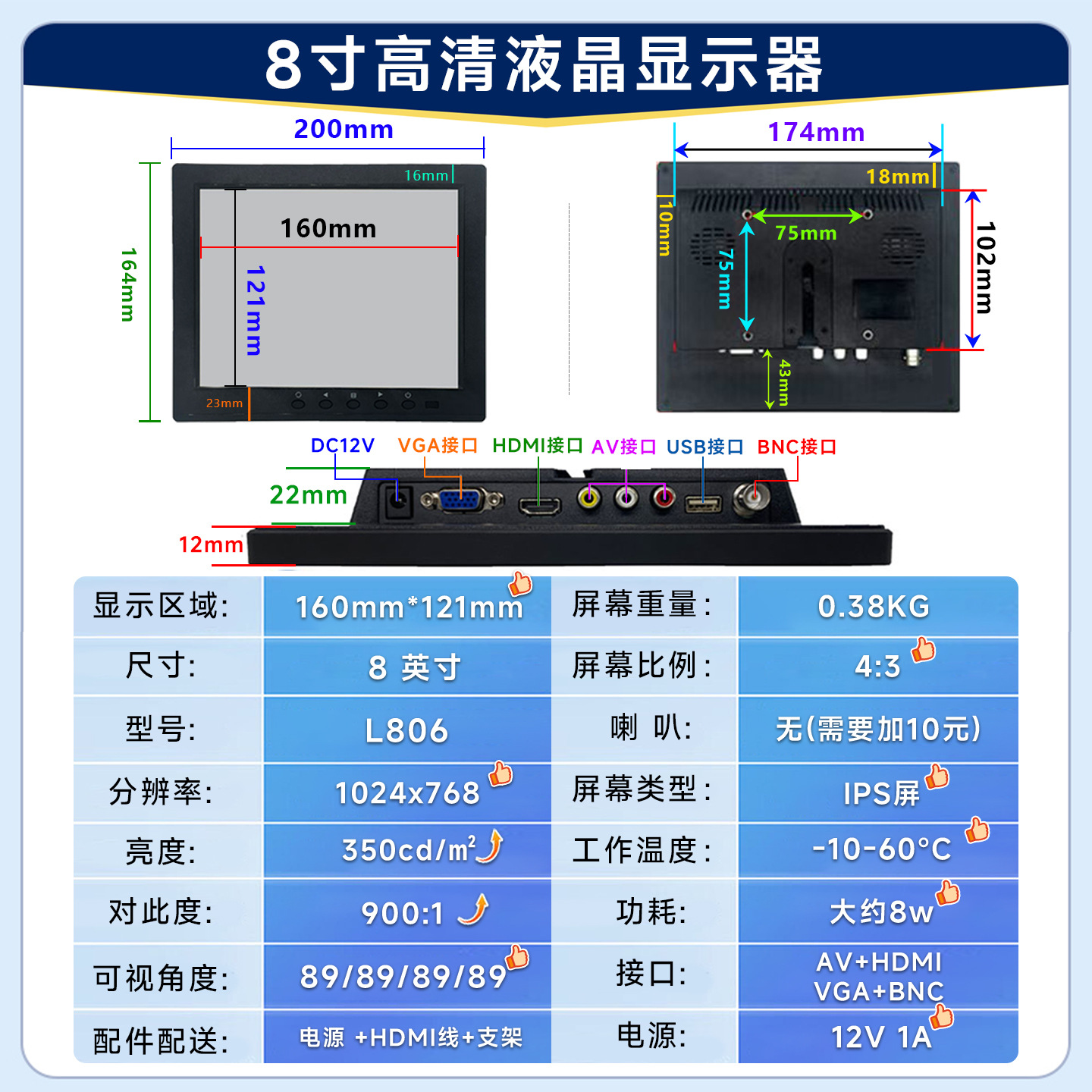 Touch Monitor 7/8/9/10/11/13/15/19/ 21inch Car Monitor Lcd Portable Display