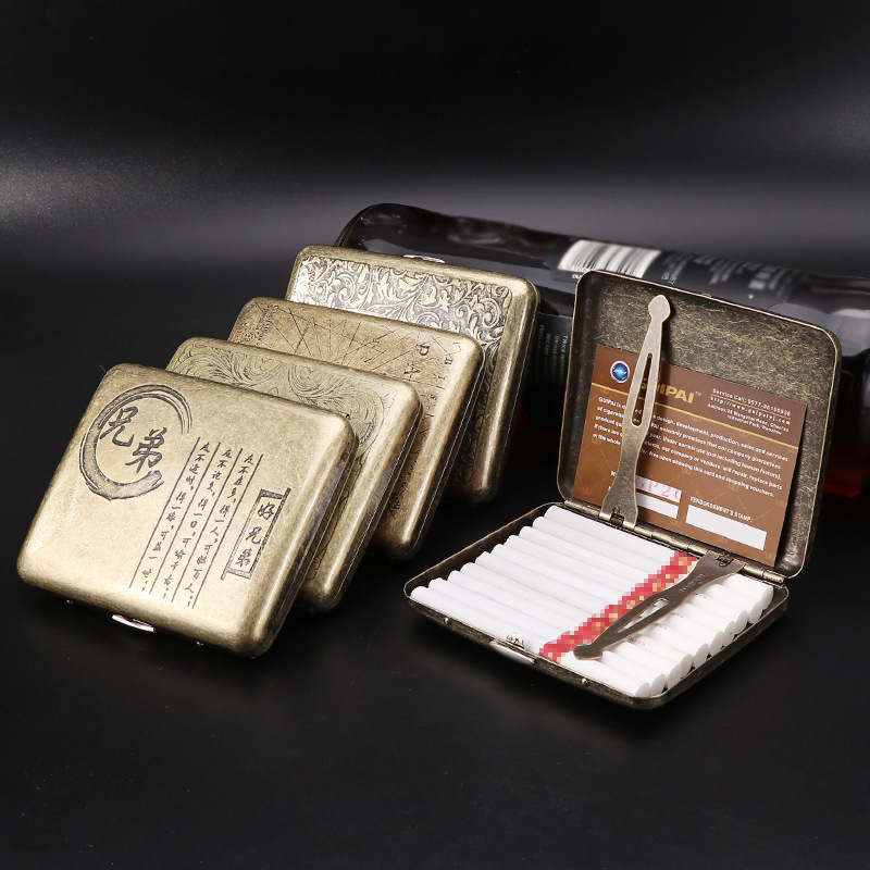Cigarette Case for 20 Thick Cigarettes, Bronze Floral Design, Gift Box Style, Metal, Pressure-Resistant, Moisture-Proof, Portable, Imitation Copper Metal Cigarette Case Cigarette Case for 20 Thick Cigarettes, Bronze Floral Design, Gift Box Style, Metal, Pressure-Resistant, Moisture-Proof, Portable, Imitation Copper Metal Cigarette Case