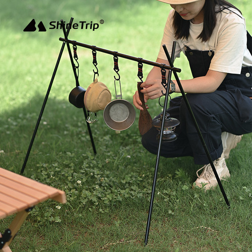 Shanqu Aluminum Alloy Portable Storage Hook Rack Outdoor Folding Tripod Camping Tableware Storage Organizing Hanger