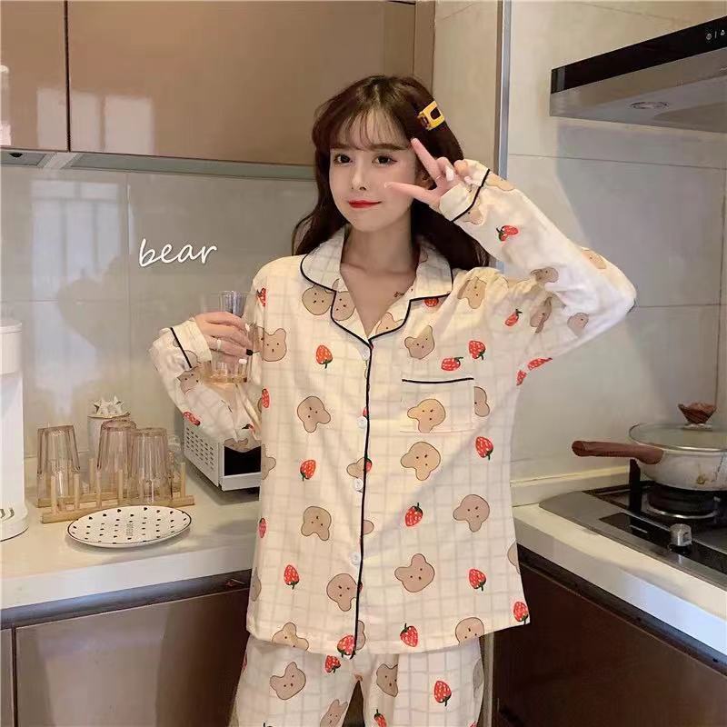 Pijamas de Primavera y Otoño para Mujer, Conjunto de Dos Piezas Informal de Manga Larga, Nuevo Modelo 2025, Conjunto de Cárdigan para el Hogar para Otoño e Invierno