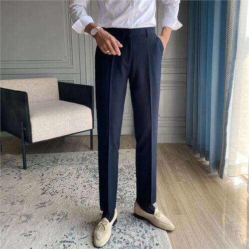 Casual Suit Pants for Men, Korean Style Trendy Straight Leg Nine-Foot Tailored Slim Fit West Pants for Men, British Business Formal Suit Trousers