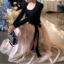 【坏女人拥有一切】撞色连衣裙女冬显瘦坎肩长袖气质长裙