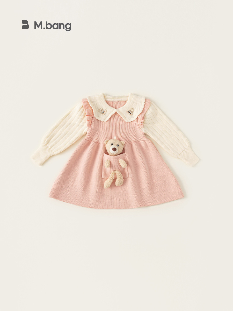 Ropa infantil youbao vestido de niña primavera y otoño falda tridimensional de niña oso falda de niña suéter de punto infantil falda a image 1