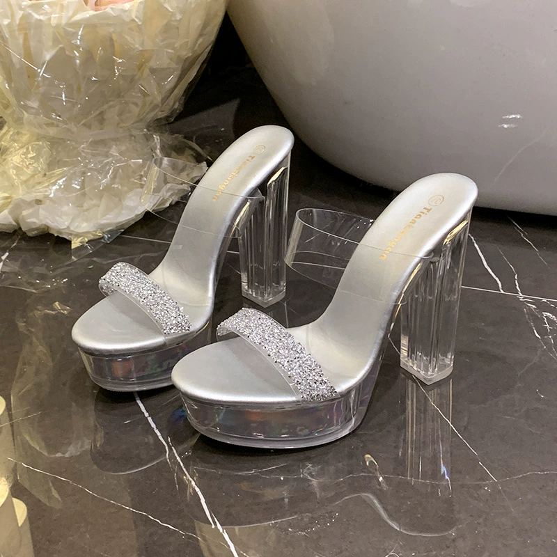 Остроконечный водонепроницаемый стол прозрачный хрустальный толстый каблук на высоком каблуке