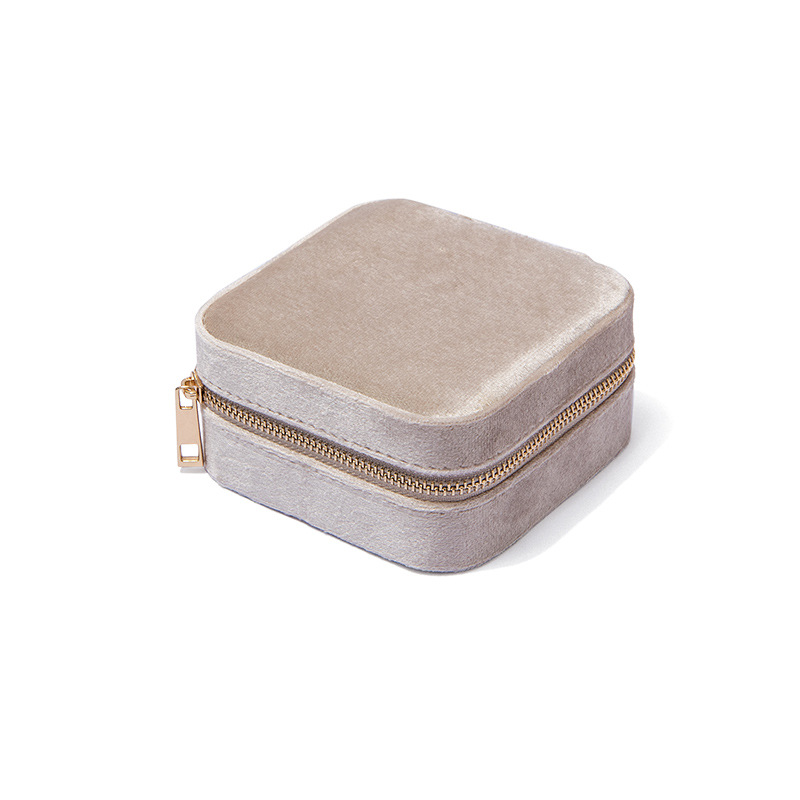 En stock pequeño portátil de una sola capa de franela de cremallera caja de joyería de viaje collar anillo caja de almacenamiento bolsa de joyería