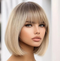 Peruca de mujer red de moda larga cabello recto aire franja universal cabello largo blanco imitación de fibra química cubierta de cabeza universal