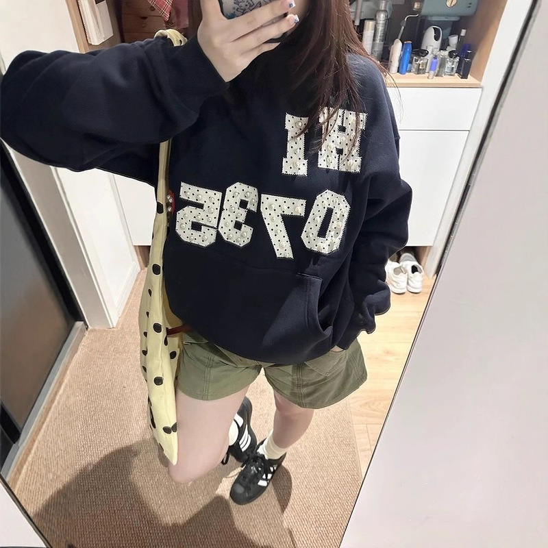 美式复古波点字母连帽长袖卫衣女2025春秋季新松弛感百搭别致外套|undefined