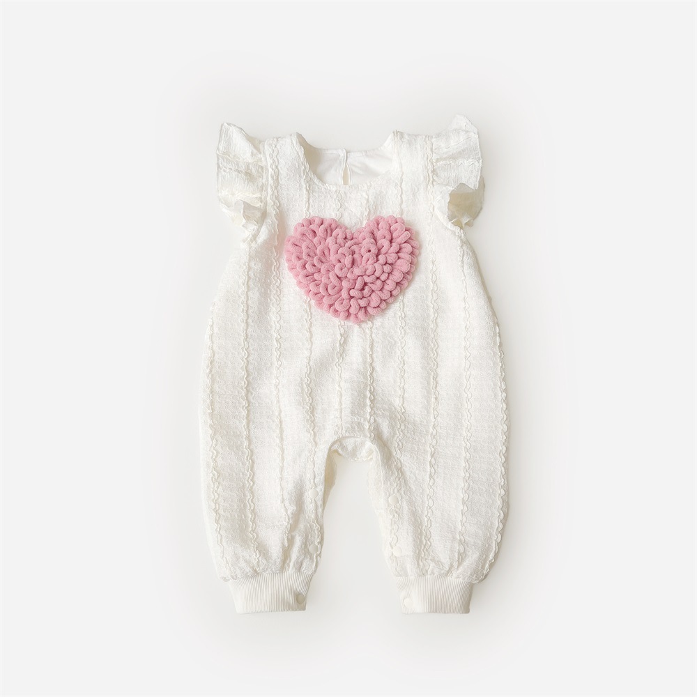 Traje de una pieza de bebé Ropa para niños coreanos Estilo de primavera Ropa de salida de princesa Ropa de escalada de dos piezas con decoración de amor para bebés