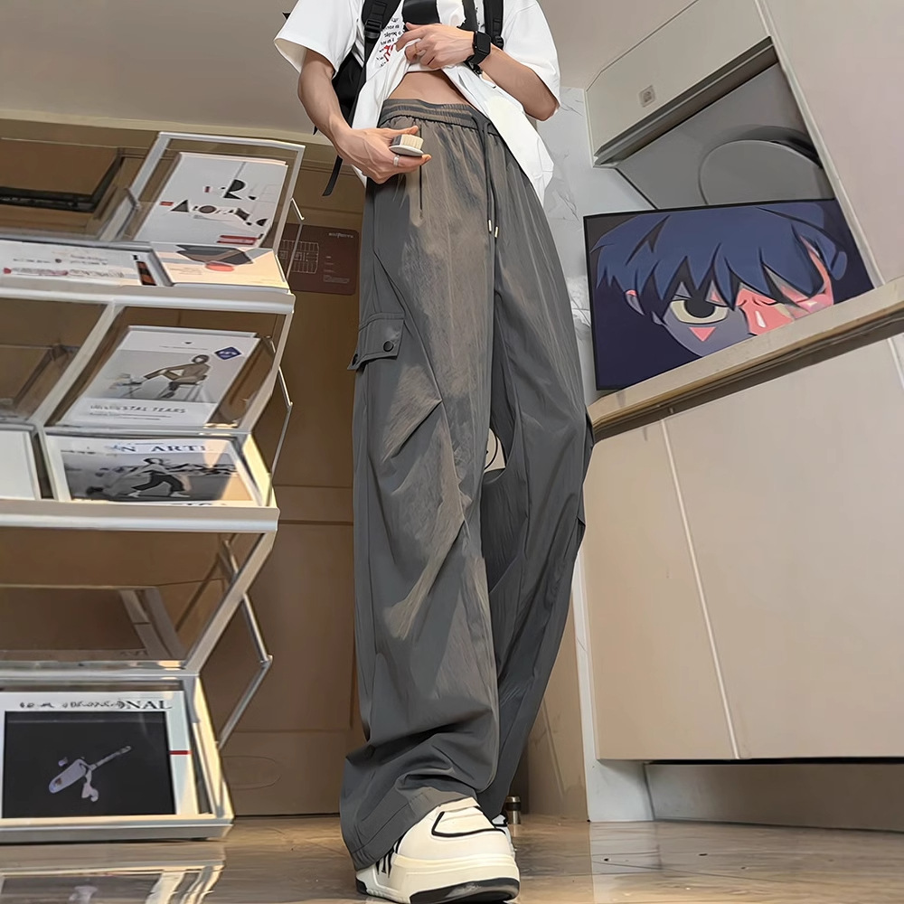 Solid Color American-Style Cargo Pants for Men, Summer Thin Tall Extended Quick-Dry Pants, Pleated Hiking Paratrooper Assault Pants