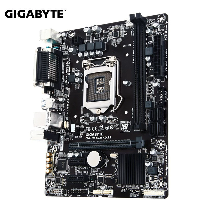 Материнская плата Gigabyte H110M‑DS2 с поддержкой DDR4, полными твердотельными конденсаторами