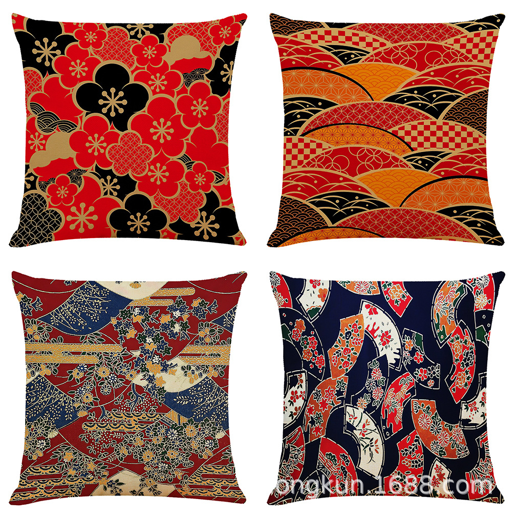 亚马逊 eBay 速卖通日式和风花纹棉麻汽车抱枕套沙发靠垫家用抱枕