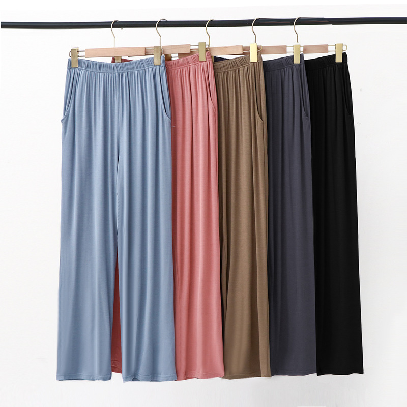 Solid Color Home Pants Women's Modal Cotton Casual Loose Trousers Home Going Out Leggings with Pocket Women's Pants
