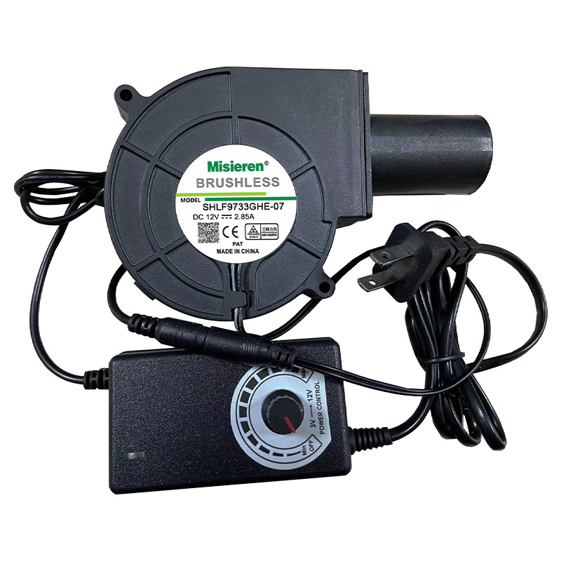 Fábrica al por mayor 9733 soplador 12V 2.85A barbacoa estufa de leña especial gran volumen de aire ventilador de la turbina