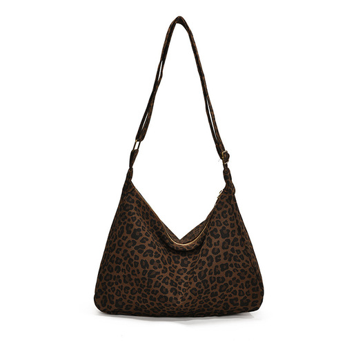 Spring New Leopard Print Single Shoulder Bag for Women, European and American Style Crossbody Fabric Bag, Large Capacity Trend Tote Bag Commute Underarm Bag