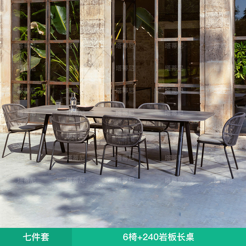 Muebles de patio para exteriores, muebles de ocio para terraza de hotel o villa, muebles de jardín impermeables con protección solar, juego de sillas de comedor de ratán.