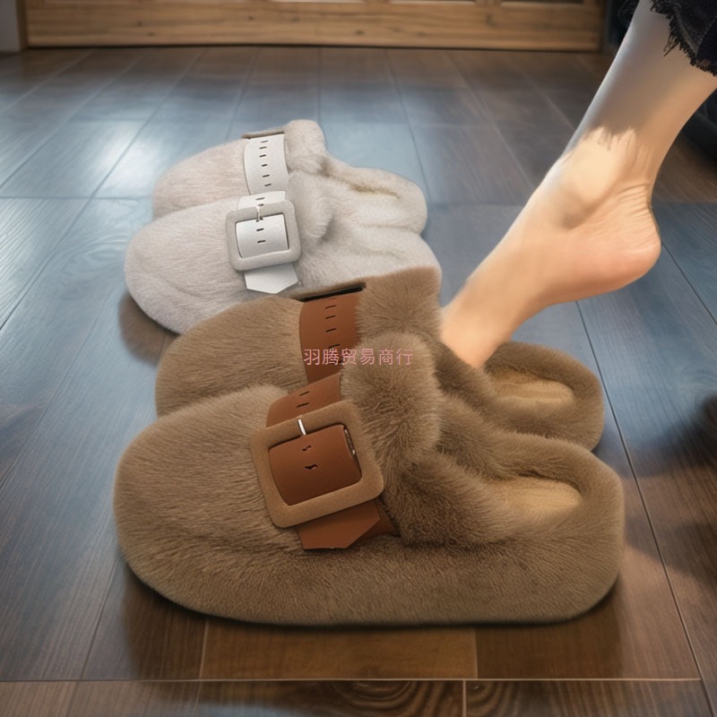 【兔毛绒】包头毛毛拖鞋女外穿2025新款秋冬厚底软底防滑孕妇棉拖