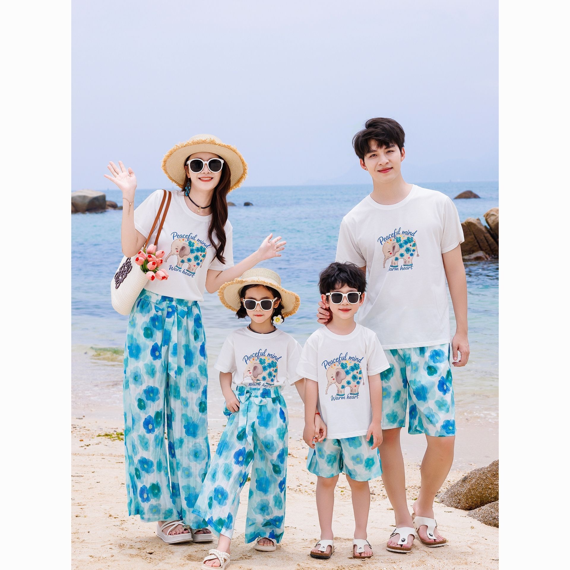 2026 Summer New Printed Set - Popular Women's Dress, Parent-Child Outfit, Beachwear, Suitable for a Family of Four, Summer Casual Slimming Outfit
