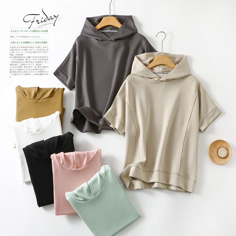 Summer New Air Layer Hooded Short-sleeved T-shirt Fashion Loose Simple Casual Base Shirt Sports All-match Top