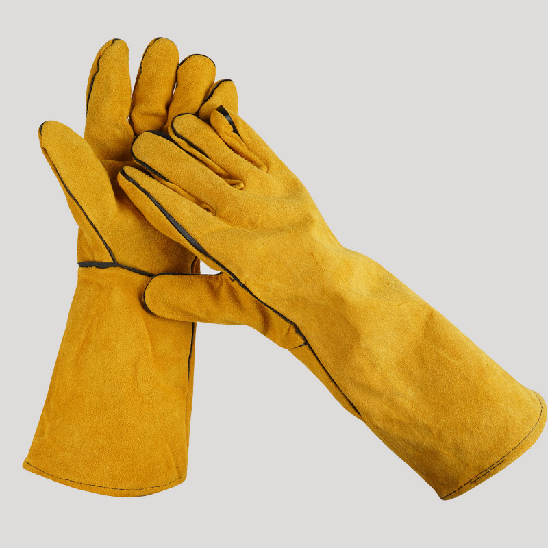 40cm extendidos guantes de soldadura, piel de vaca especial para la protección laboral y soldadura, resistente a altas temperaturas anti-escaldado de doble capa resistente al desgaste espesado