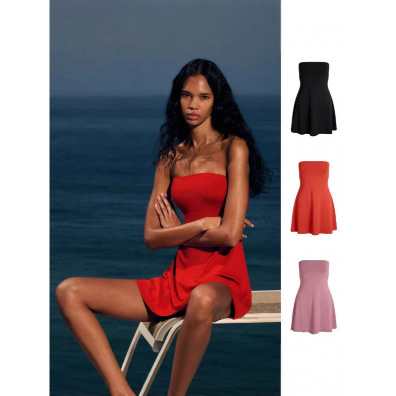 Skims European and American Style Sexy Cowl Neck Tube Top Dress with Back Zipper A-Line Short Skirt for Women Skims European and American Style Sexy Cowl Neck Tube Top Dress with Back Zipper A-Line Short Skirt for Women
