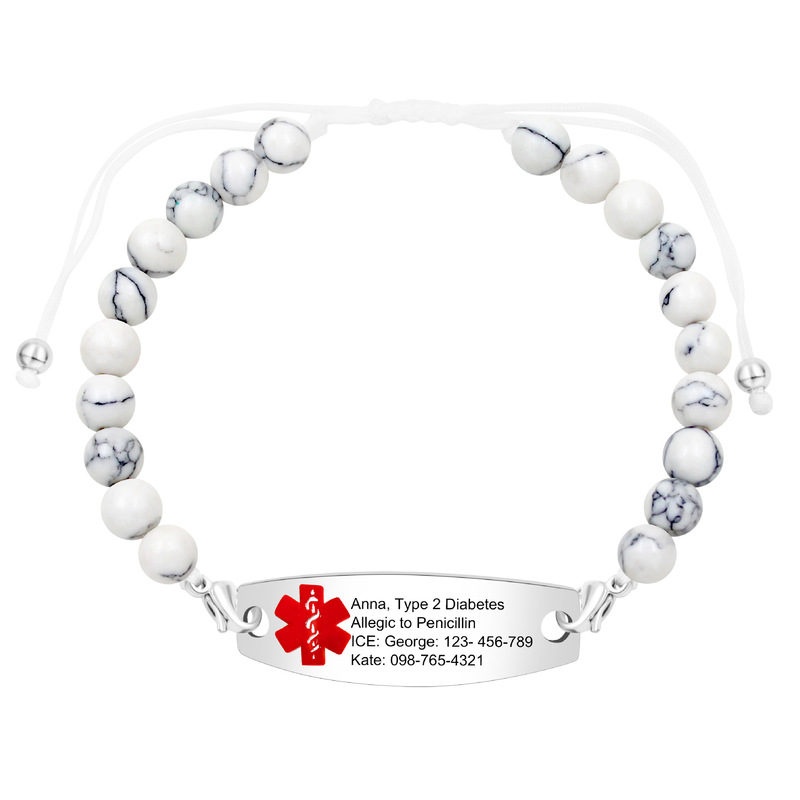Cross-Border Hot-Selling Detachable Turquoise, Agate, and Gallstone Series Personalized Medical Alert Emergency Medical Bracelets