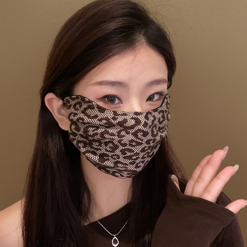 蕾丝冬季加厚可水洗女网纱豹纹时尚成人刺绣女士洋气保暖口罩防风|undefined