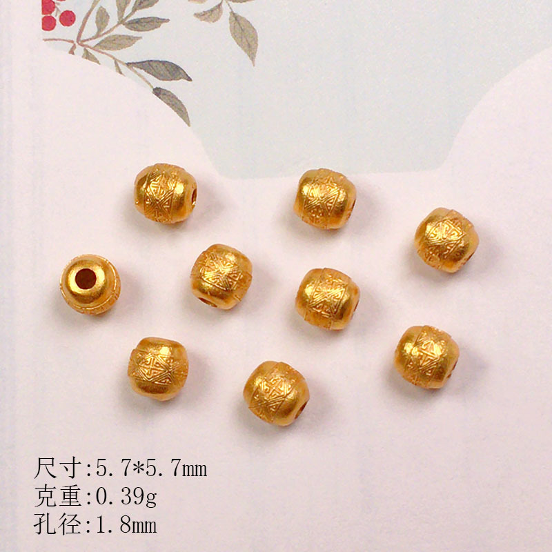 S925 Silver Gold-Plated Spacer Beads Walnut Zaki Fu Character Silver Beads Accessories Bracelet Necklace DIY Handmade Semi-Finished Products