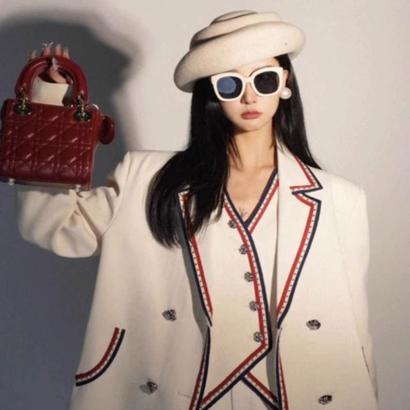 White Beaded Edge This Year's Popular Cool Suit Suit Women's Professional Wear Elegant Goddess Style Classy Vest Pants