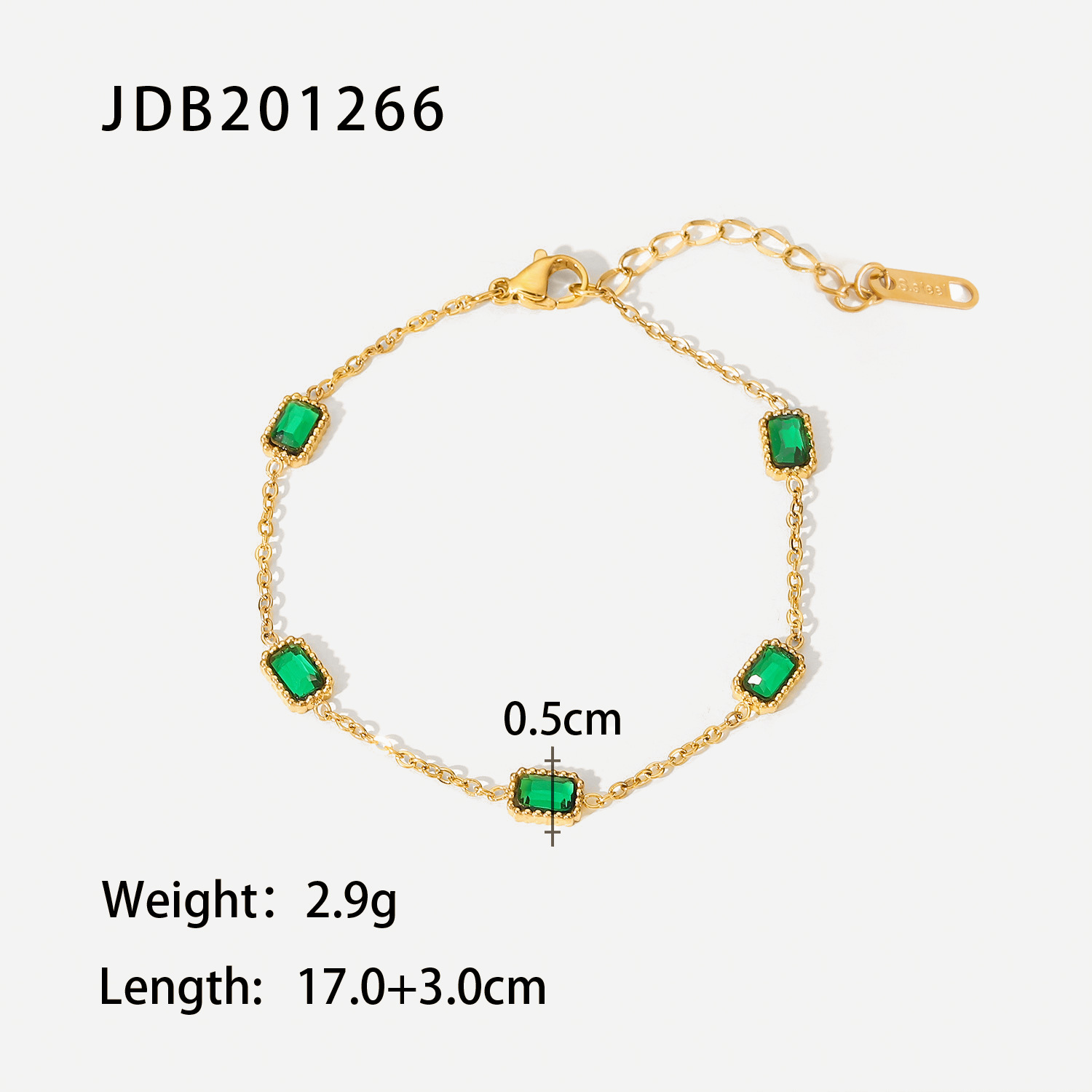 Nicho francés chapado en oro pulsera de circón con diseño de flash verde de alta calidad pulsera de lujo ligero no se desvanece la joyería de acero de titanio