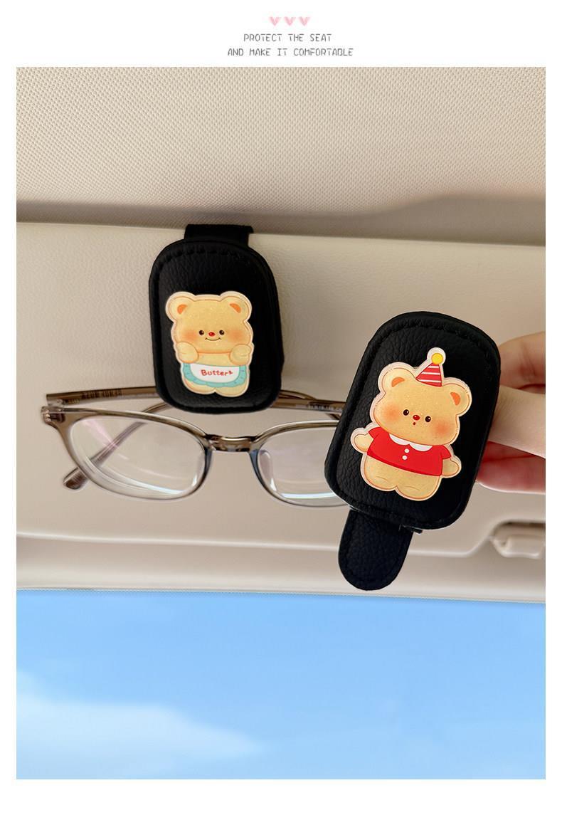 Cute Kt Cat Car Glasses Holder, Car Sun Visor Multifunctional Sunglasses Holder, Sunglasses Card and Receipt Holder