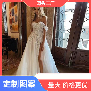 欧美外贸时尚重工轻纱礼服一字肩抹胸高腰高开衩晚礼服名嫒晚礼服-阿里巴巴