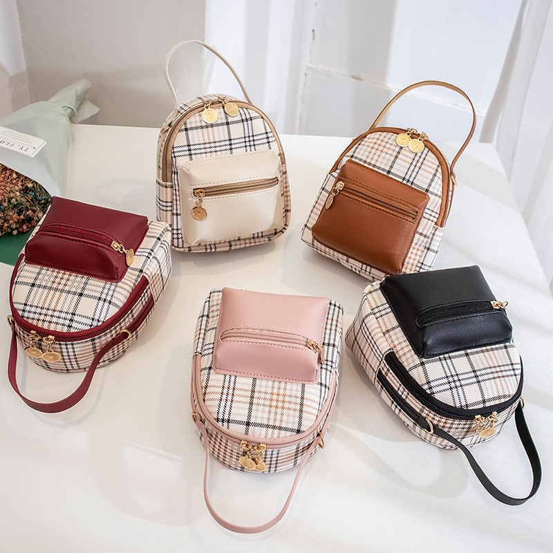 New Style Contrast Color Plaid Pattern Double Zipper Backpack display picture 6