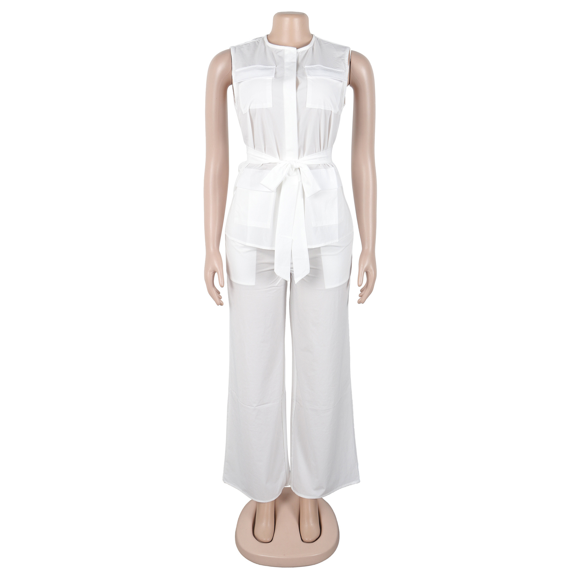 Elegant Sleeveless Vest & Wide-Leg Pants Set – Breathable Polyester Two-Piece Outfit (White/Pink/Yellow/Orange, S-3XL)​_ecoleips.com