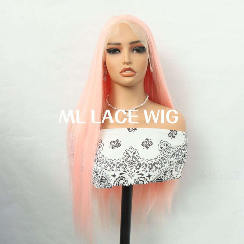 13*4 Light Pink 613 # Women's Long Straight Hair Shawl, High-Temperature Resistant Synthetic Lace Wig with Long Straight Hair.