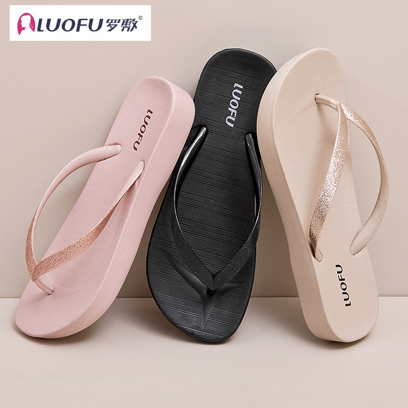 Loafer flip-flops desgaste del verano de las mujeres fondo grueso aumento antideslizante flip-flop simple Mediados de talón suave inferior casual zapatos de playa