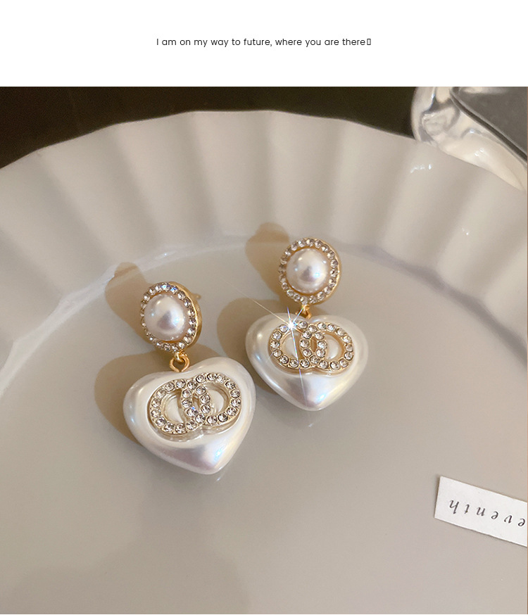 Fashion Heart Shape Flower Alloy Inlay Rhinestones Pearl Womenu0027S Ear Studs