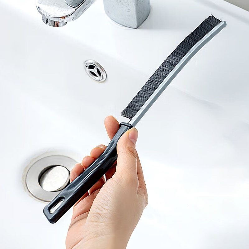 Multifunctional alloy crevice brush for cleaning bathroom tiles and hard-to-reach corners, wall-mounted hard-bristled curved brush, kitchen window dust removal brush factory