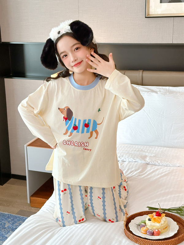 女童春秋季睡衣2025新款大童洋气纯棉卡通家居服儿童女孩长袖套装|undefined