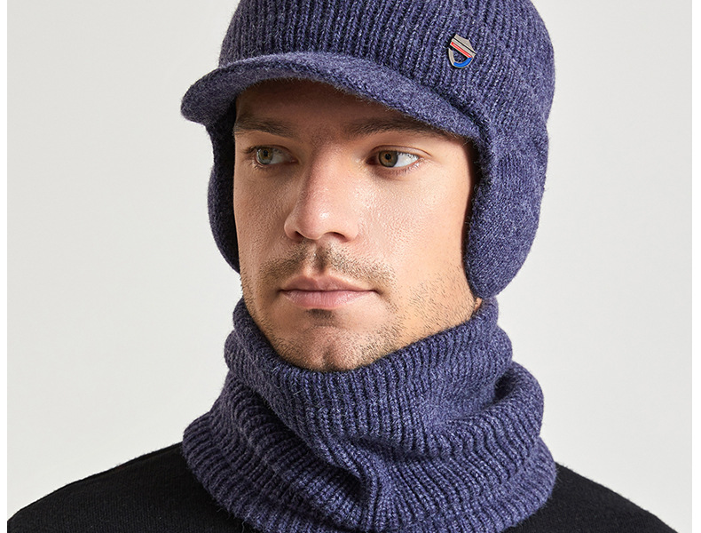 9148 Winter warme oorbescherming nekset plus pluche wollen gebreide herenmuts_voghion.com